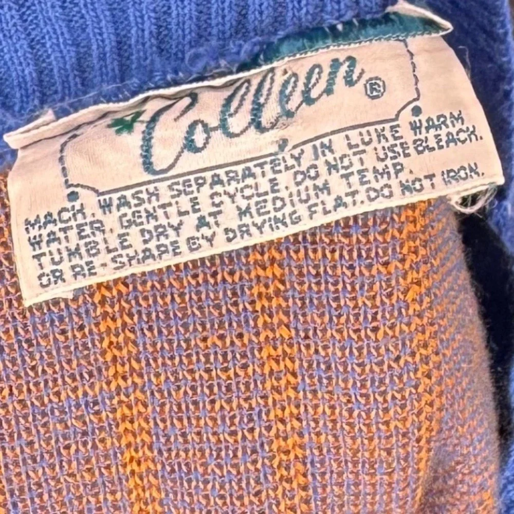 Vintage Kids 90s Blue‎ Orange Stripe Retro Knit Pullover Sweater Girls L Colleen